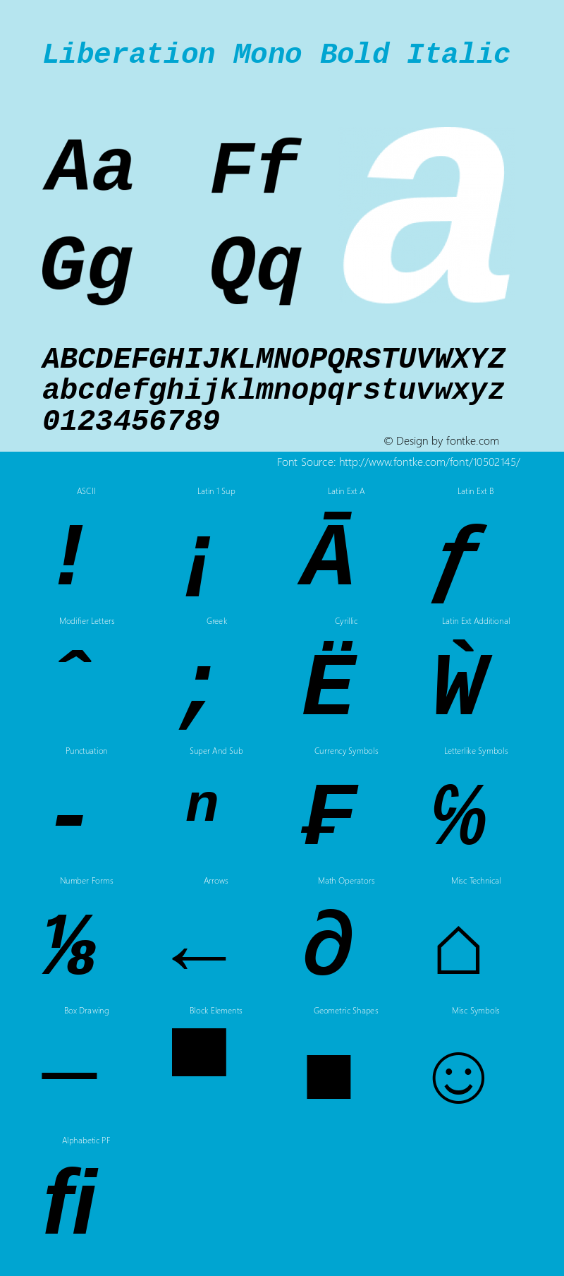 Liberation Mono Bold Italic Version 1.04 Font Sample