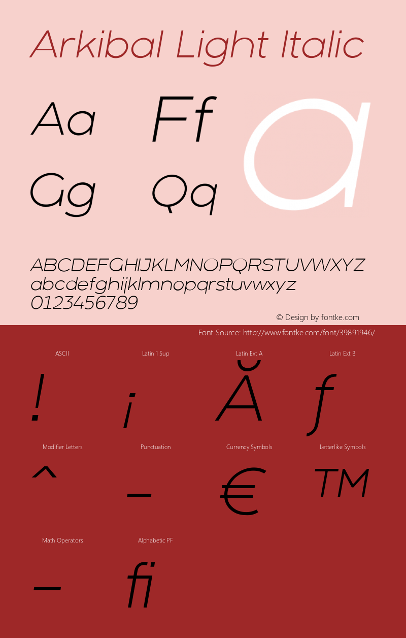 Arkibal-Light Italic Version 1.000 Font Sample