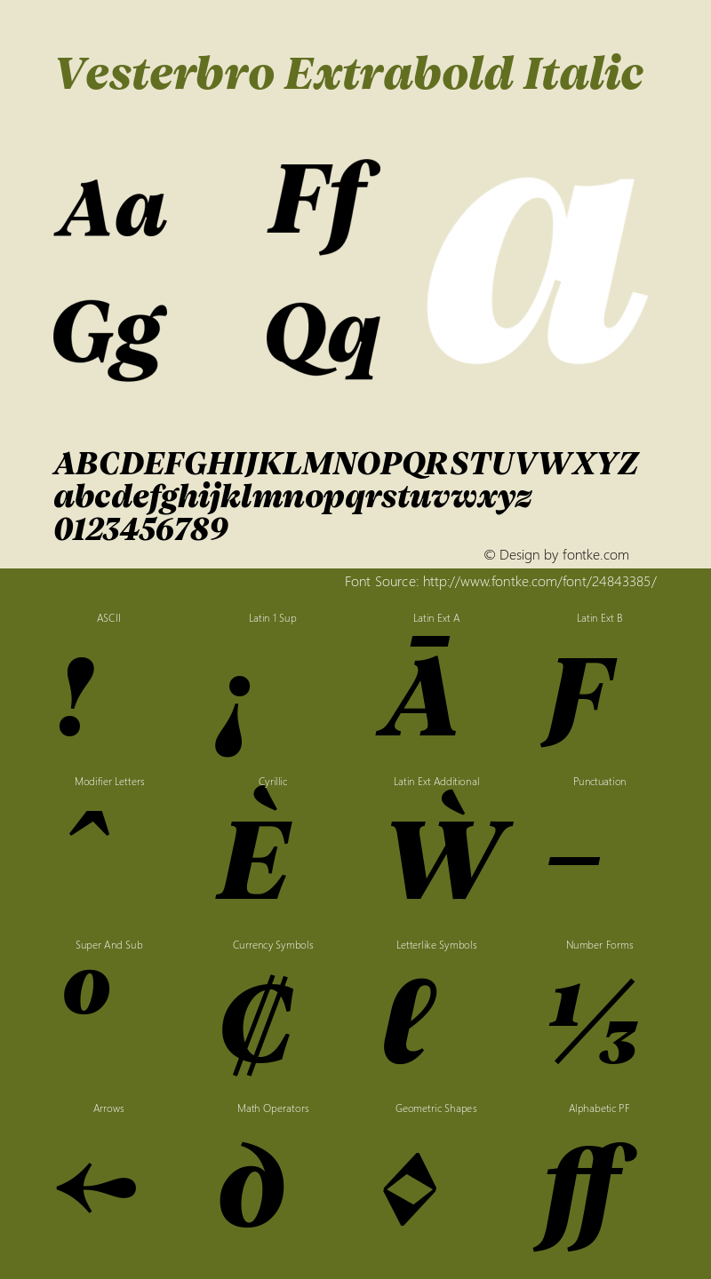 Vesterbro Extrabold Italic Version 1.300 Font Sample