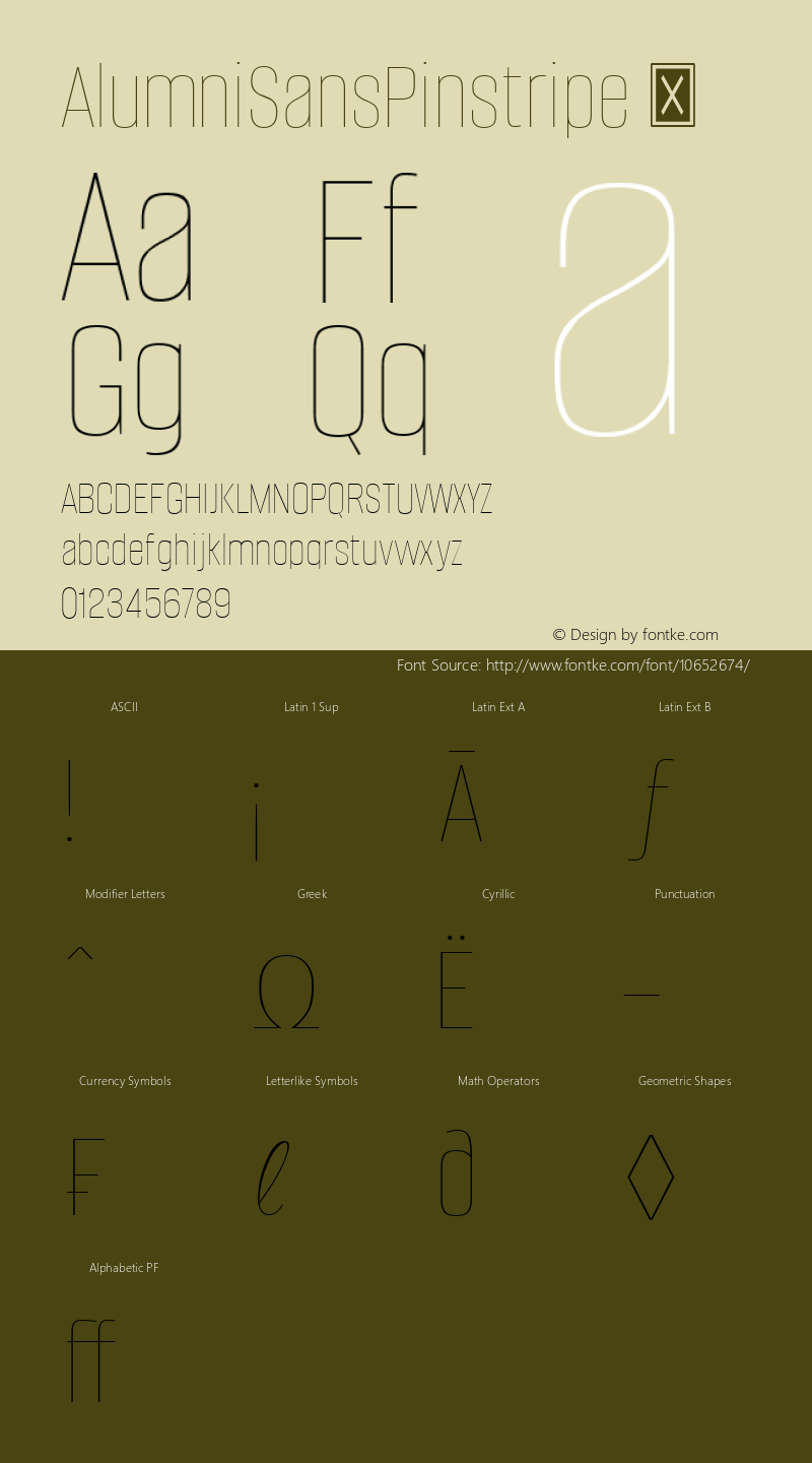 AlumniSansPinstripe ☞ Version 1.000;PS 001.001;hotconv 1.0.56;com.myfonts.easy.typesetit.alumni.pinstripe.wfkit2.version.4mJr Font Sample