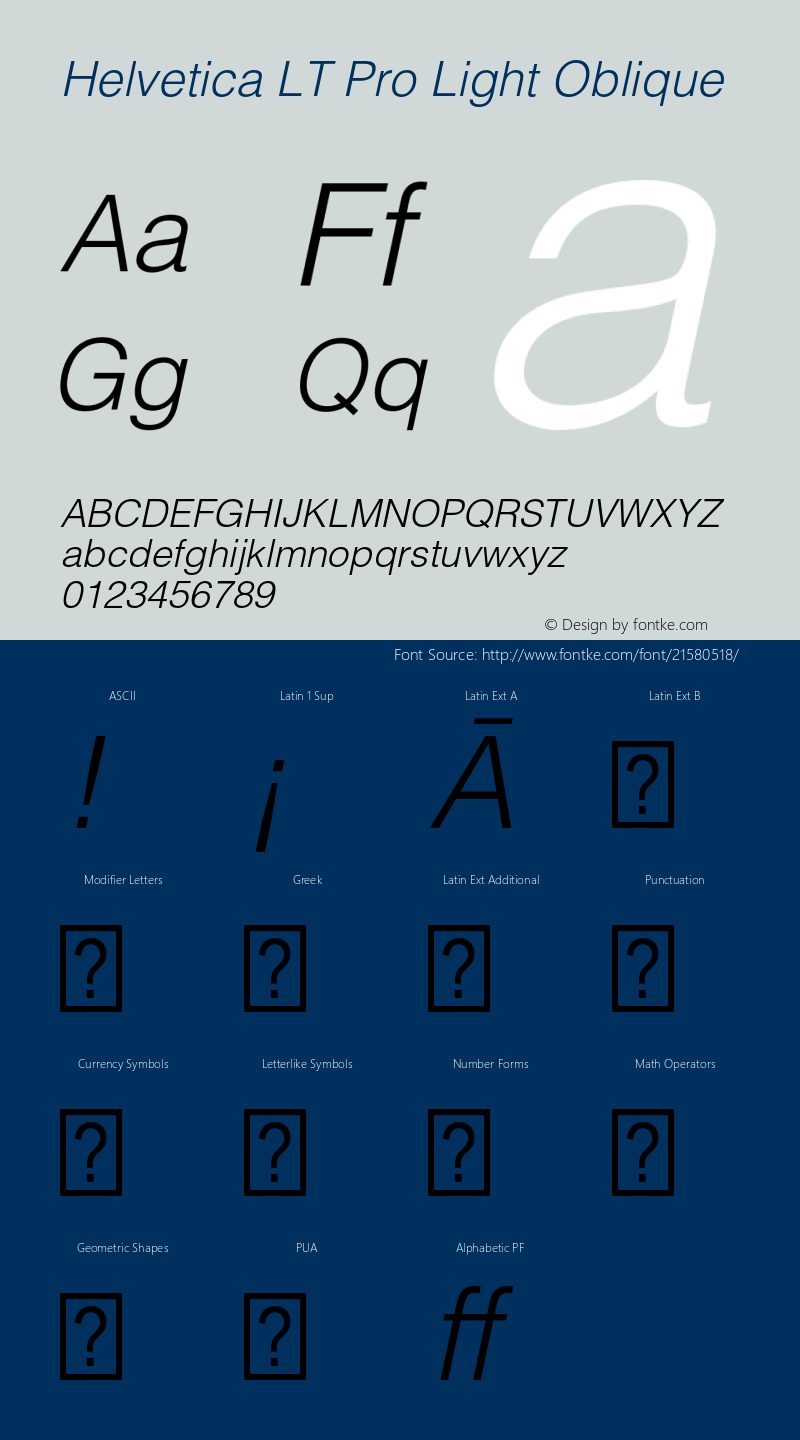 HelveticaLTPro-LightOblique Version 2.000 Build 1000 Font Sample