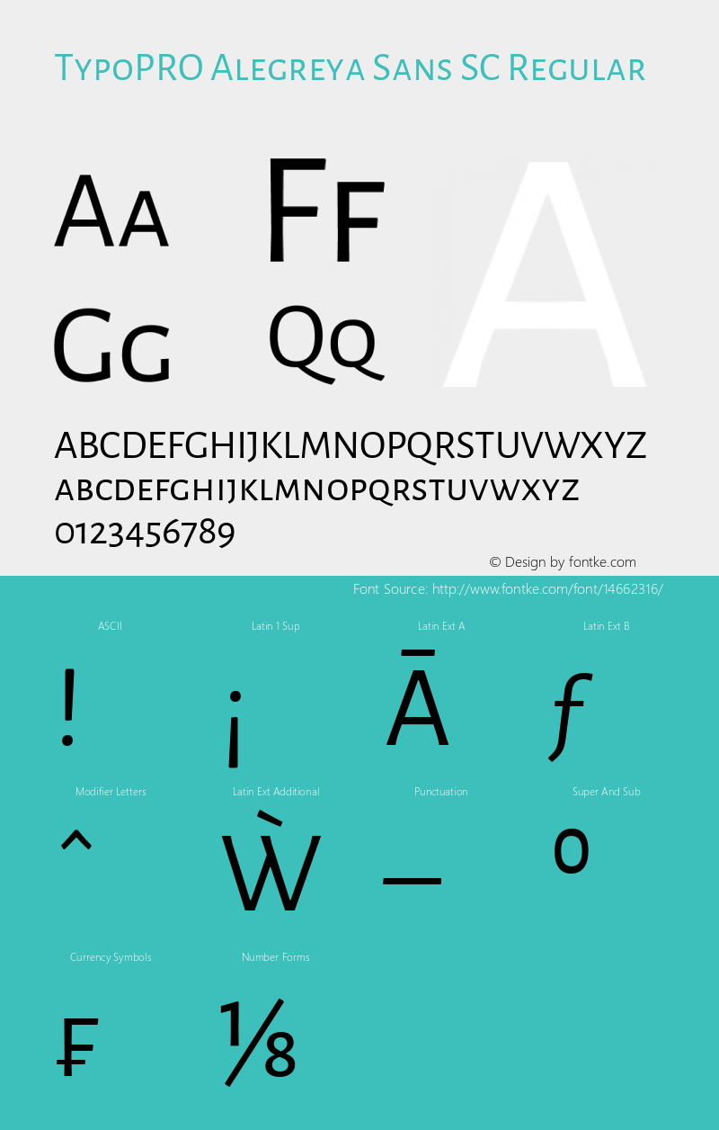 TypoPRO Alegreya Sans SC Regular Version 1.000;PS 001.000;hotconv 1.0.70;makeotf.lib2.5.58329 DEVELOPMENT Font Sample