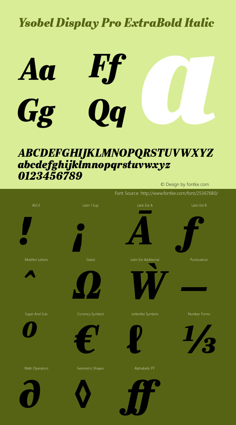 Ysobel Display Pro ExtraBold Italic Version 1.000 Font Sample