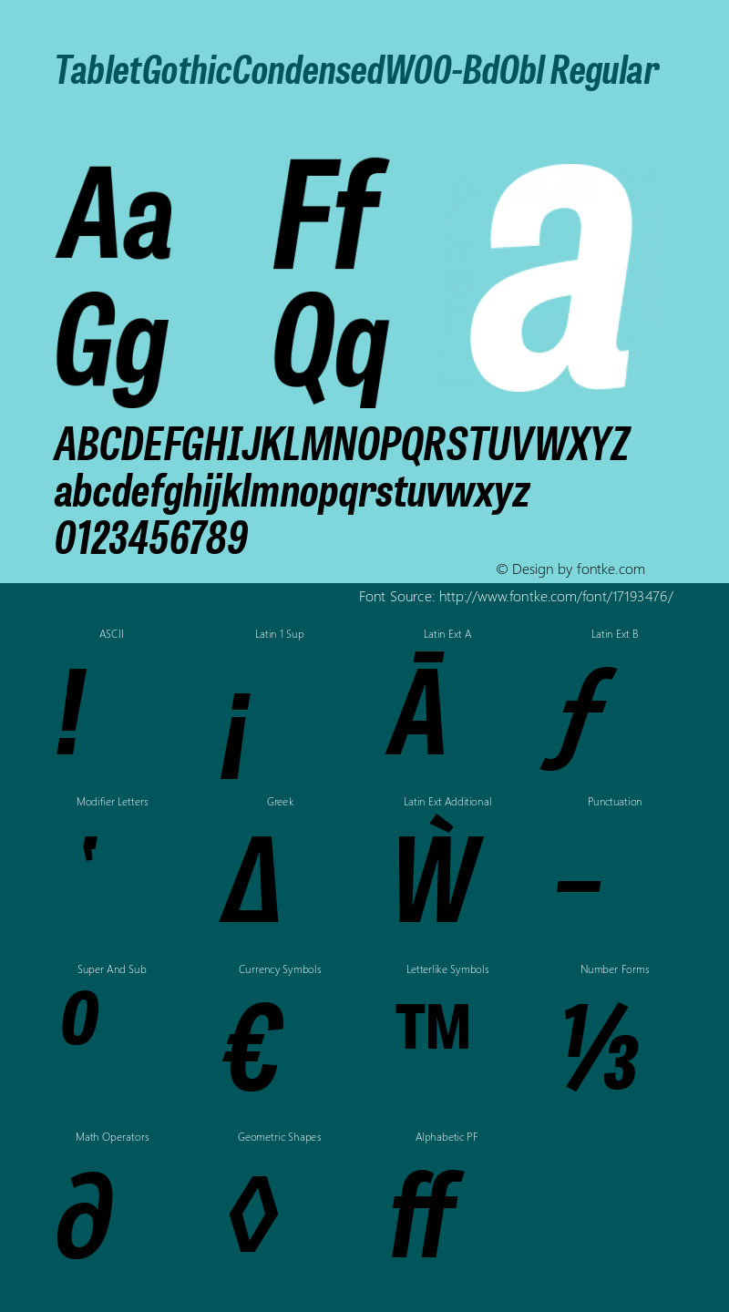 TabletGothicCondensedW00-BdObl Regular Version 1.0 Font Sample