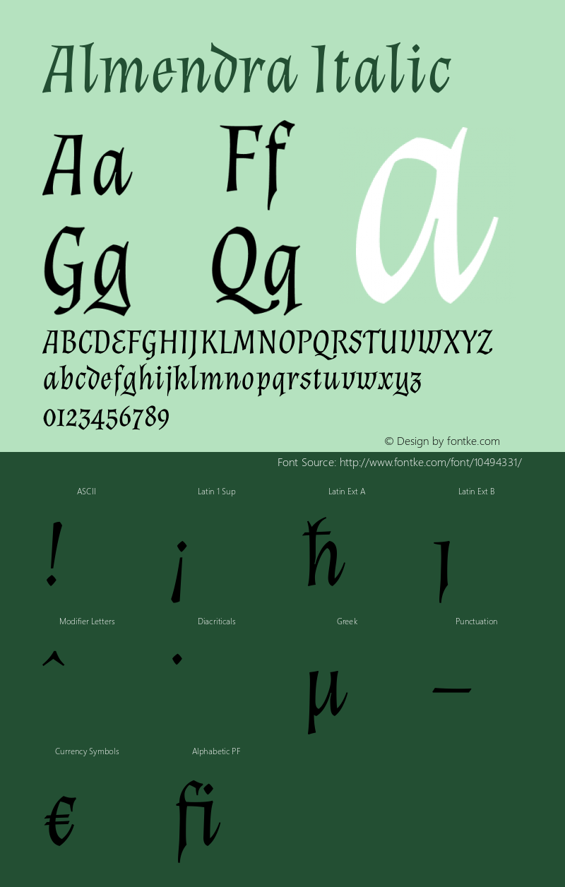 Almendra Italic Version 1.003 Font Sample