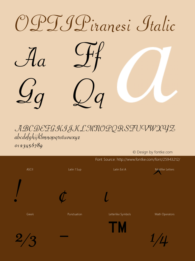 OPTIPiranesi-Italic Version 001.000 Font Sample