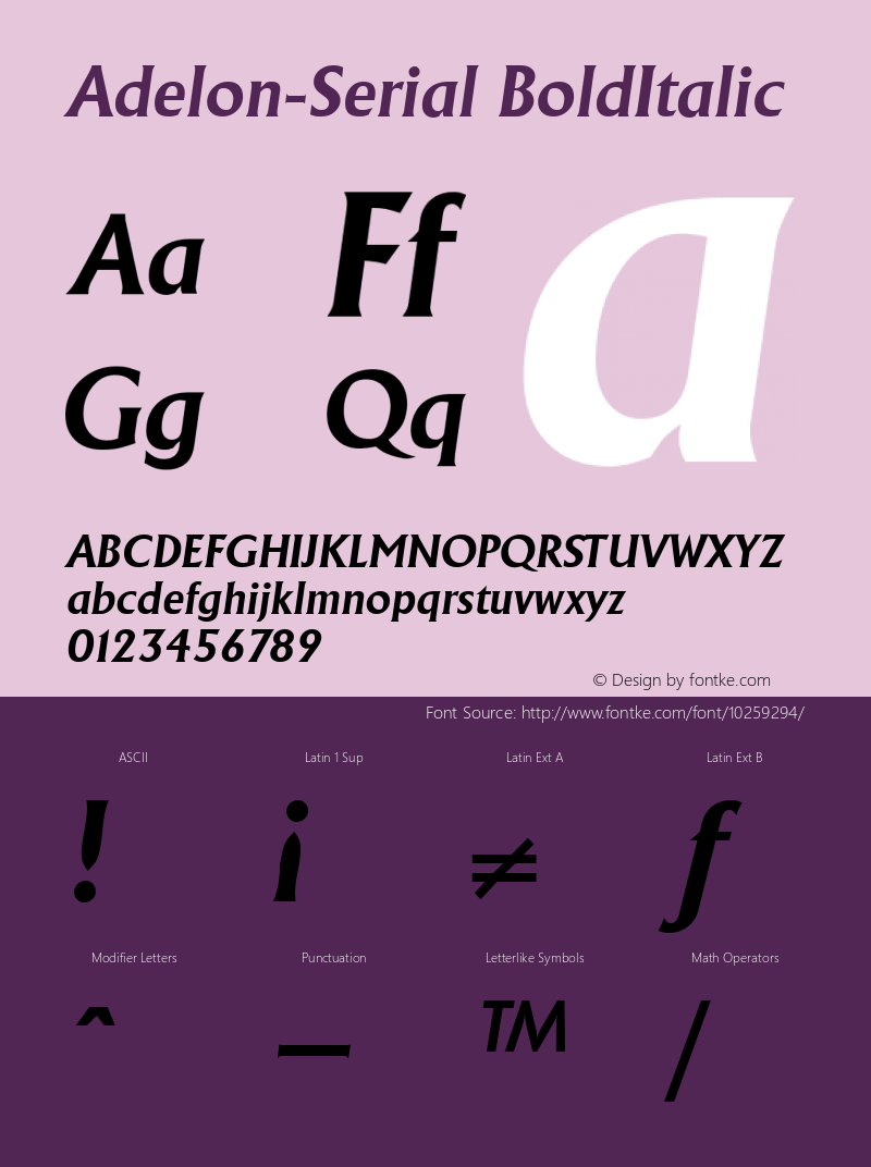 Adelon-Serial BoldItalic 1.0 Sat Oct 19 16:14:44 1996 Font Sample