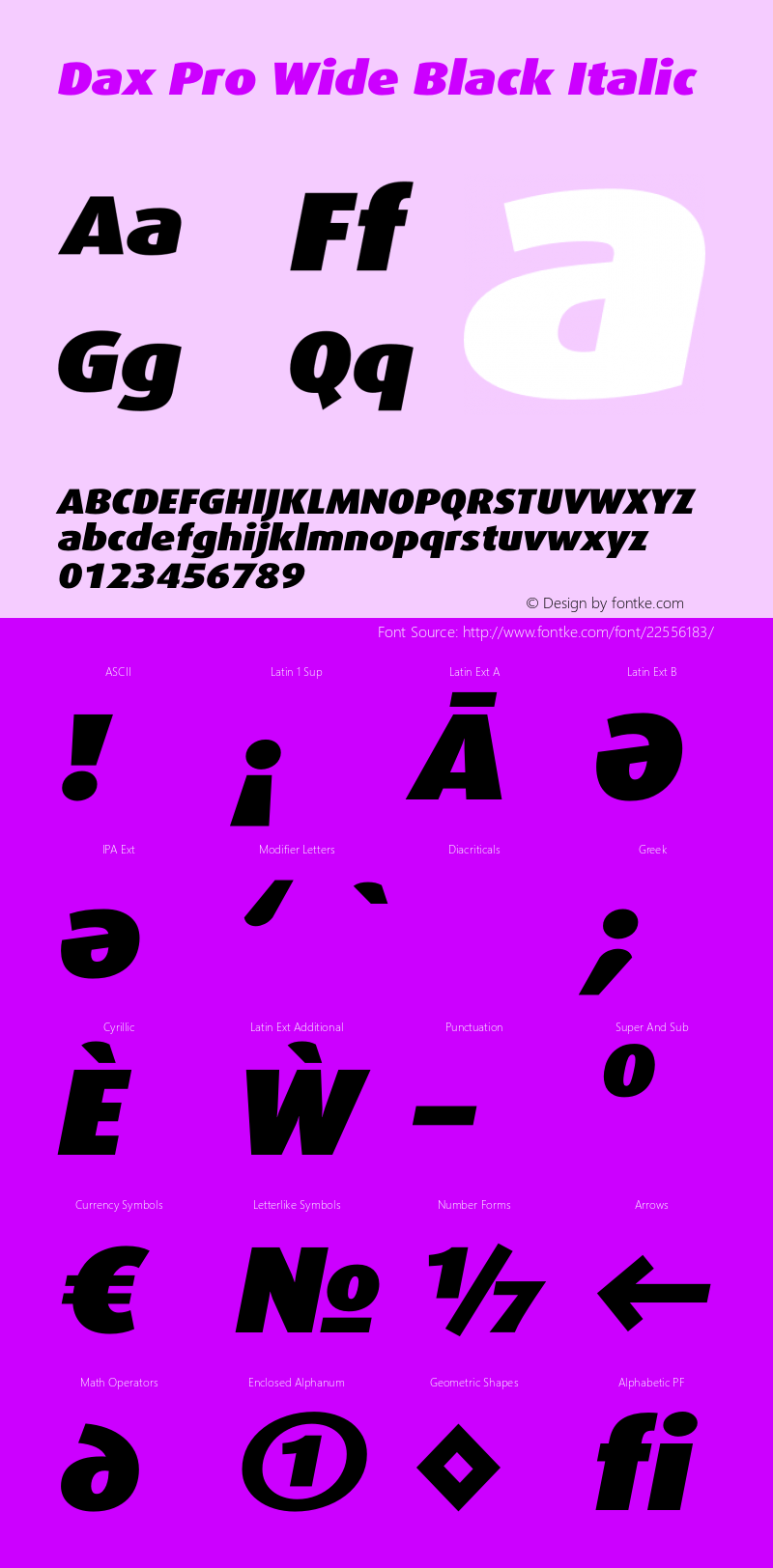 Dax Pro Wide Black Italic Version 7.504 Font Sample