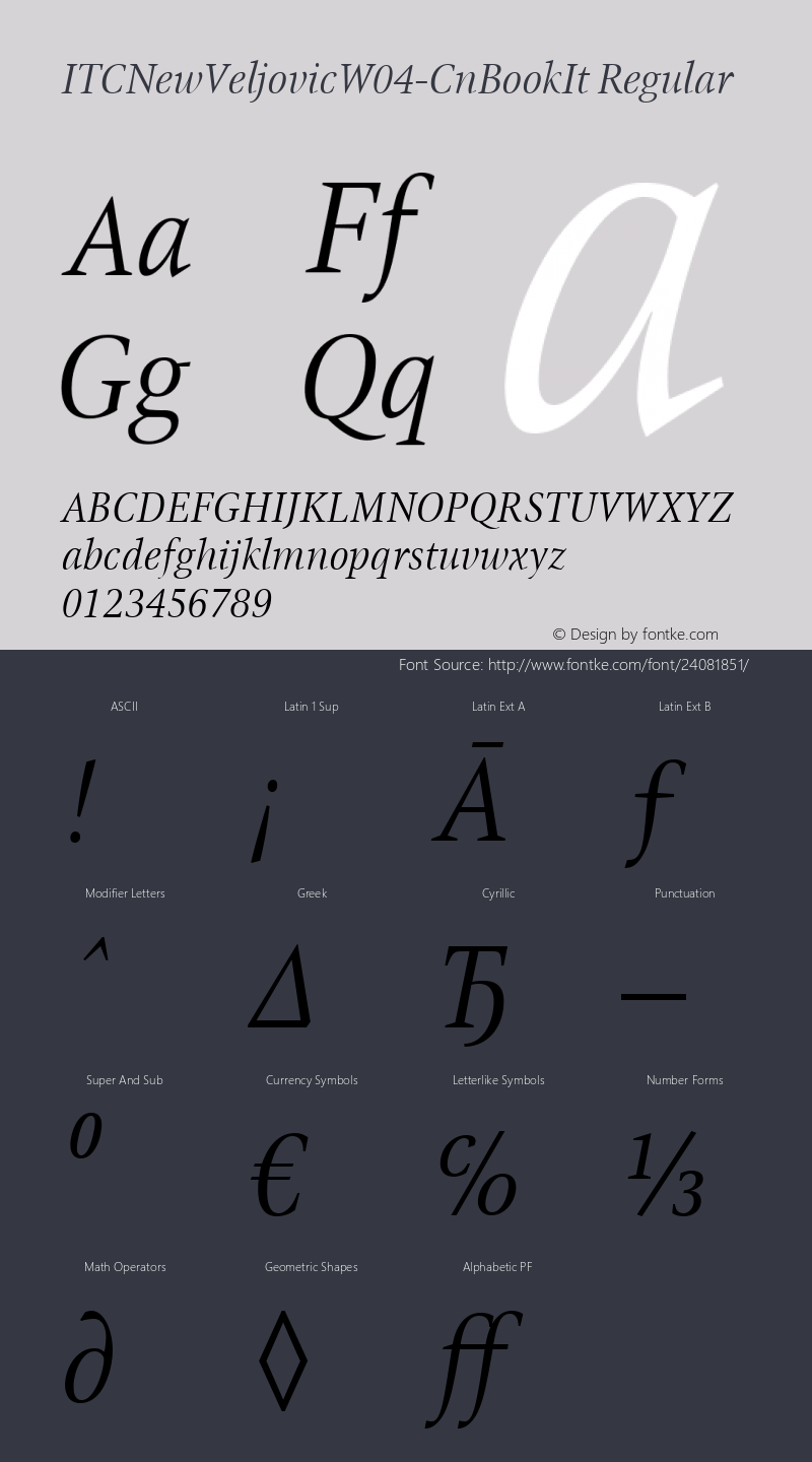 ITC New Veljovic W04 Cn Bk It Version 1.00 Font Sample