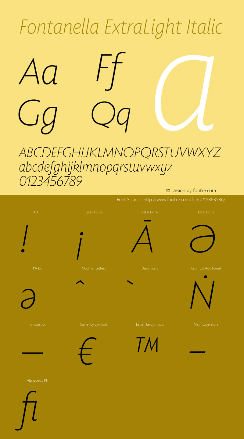 Fontanella ExtraLight Italic Version 1.000;hotconv 1.0.109;makeotfexe 2.5.65596图片样张