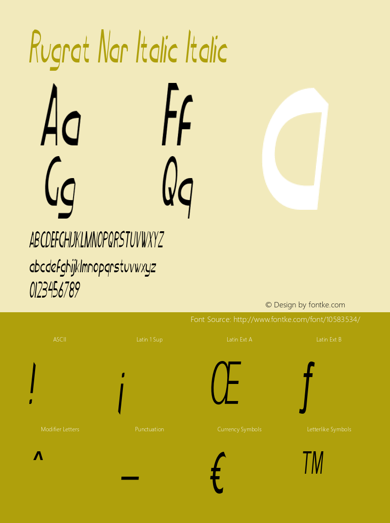 Rugrat Nar Italic Italic Version 1.000 Font Sample