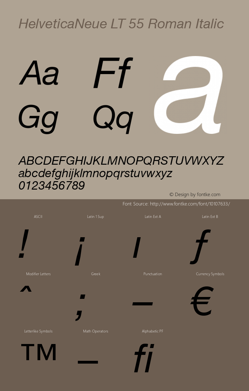 HelveticaNeue LT 55 Roman Italic Version 6.1; 2002 Font Sample