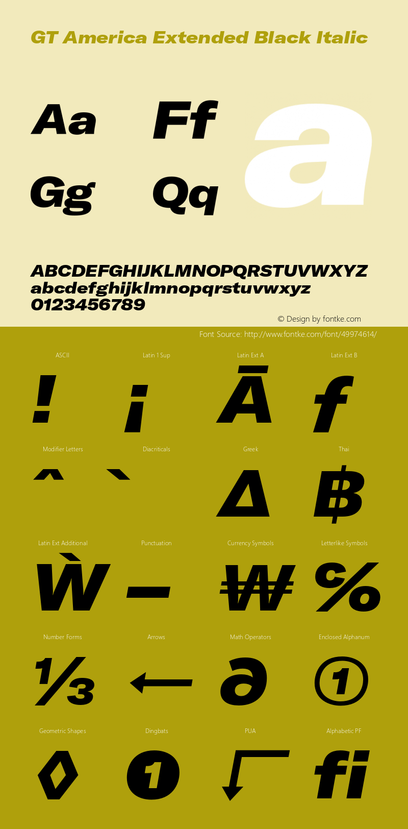 GT America Extended Black Italic Version 4.001;PS 004.001;hotconv 1.0.88;makeotf.lib2.5.64775 Font Sample