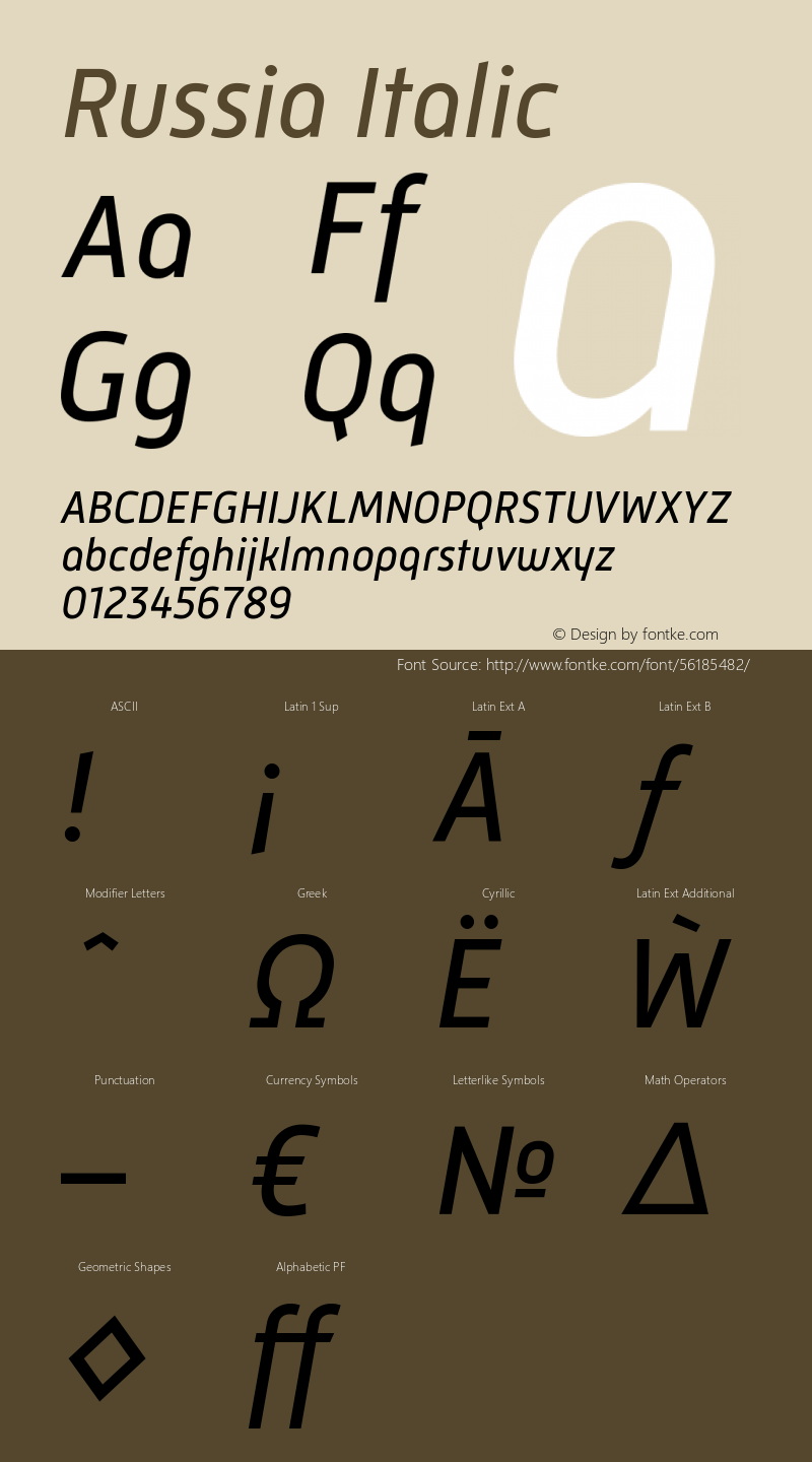 Russia-Italic Version 1.000 Font Sample