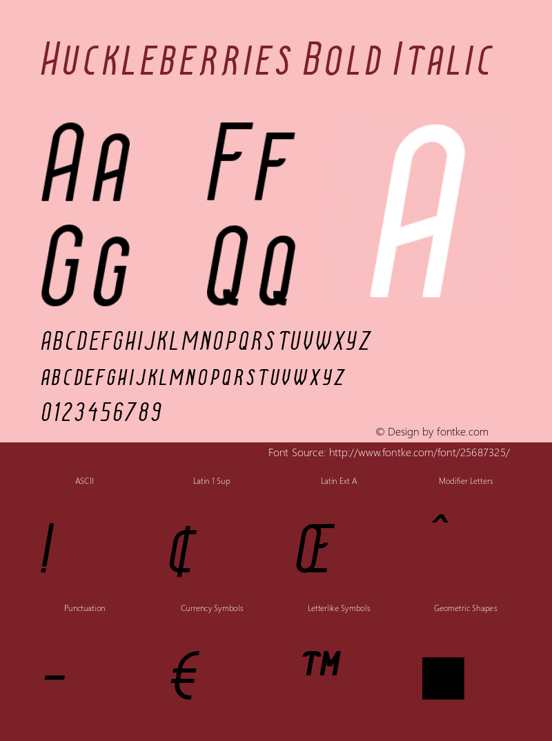 Huckleberries  Bold Italic Version 1.000 Font Sample