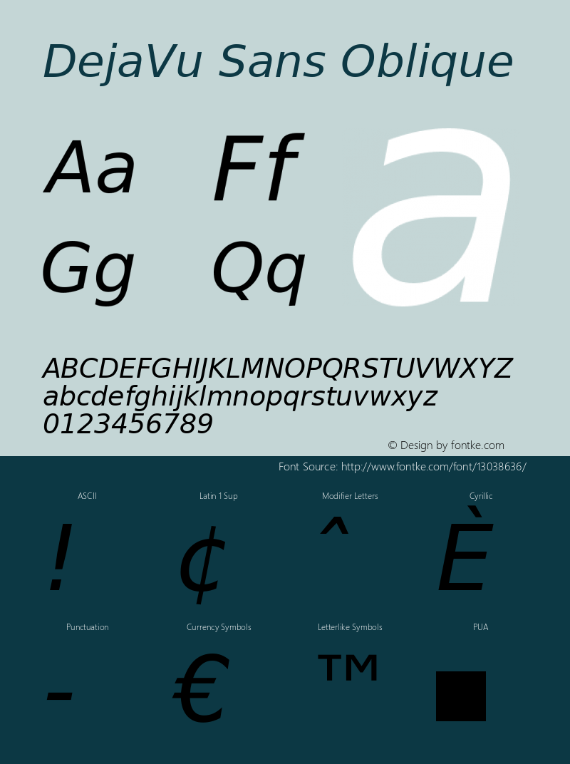DejaVu Sans Oblique Version 2.33 Font Sample
