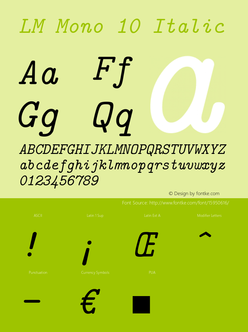 LM Mono 10 Italic Version 1.106;PS 1.106;hotconv 1.0.49;makeotf.lib2.0.14853 Font Sample