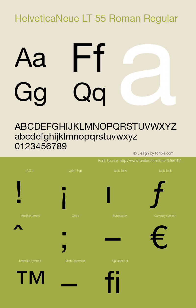 HelveticaNeue LT 55 Roman Regular Version 6.1; 2002 Font Sample