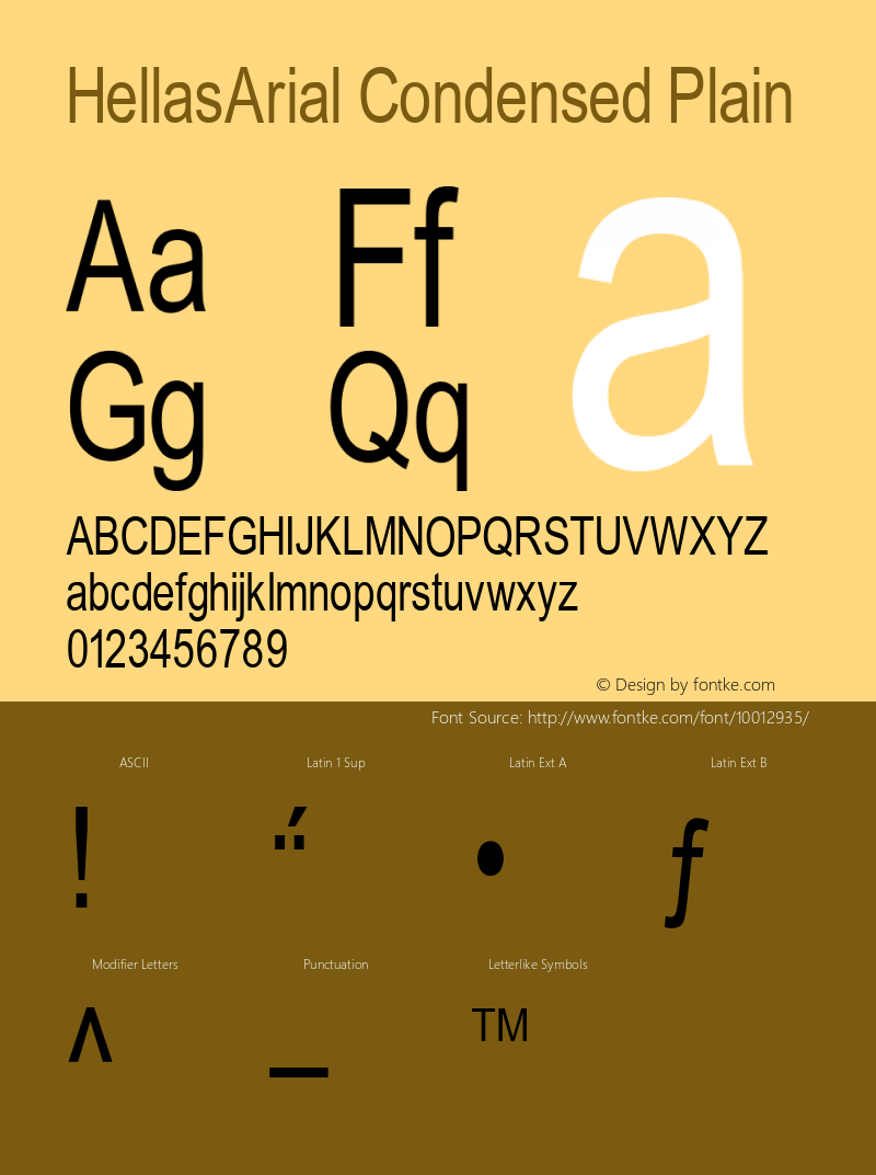 HellasArial Condensed Plain 001.000 Font Sample