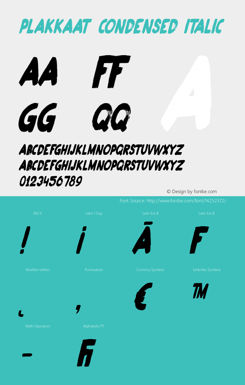 Plakkaat Condensed Italic Version 1.007 Font Sample