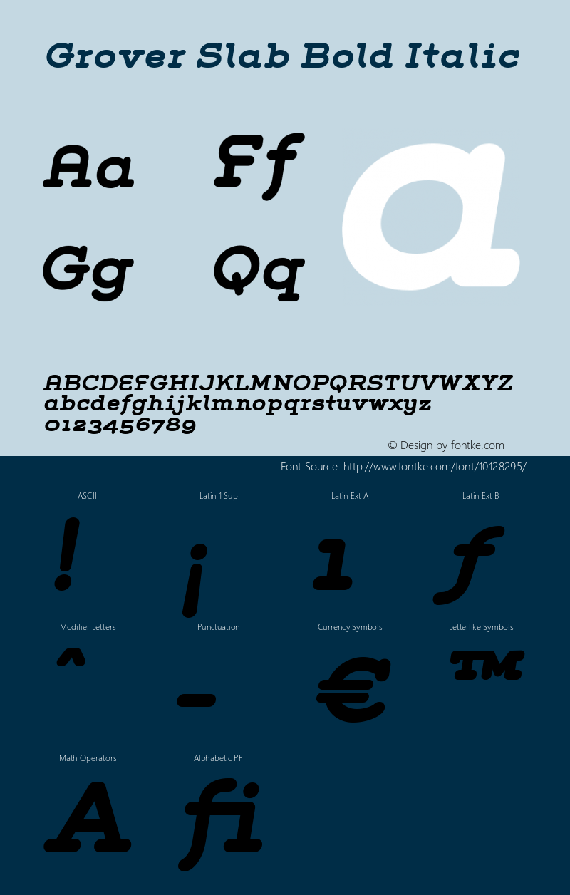 Grover Slab Bold Italic Version 1.000 2004 initial release Font Sample