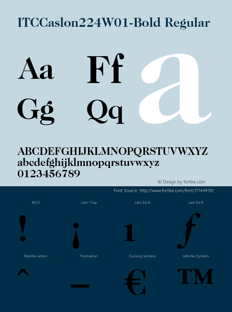 ITCCaslon224W01-Bold Regular Version 1.00 Font Sample