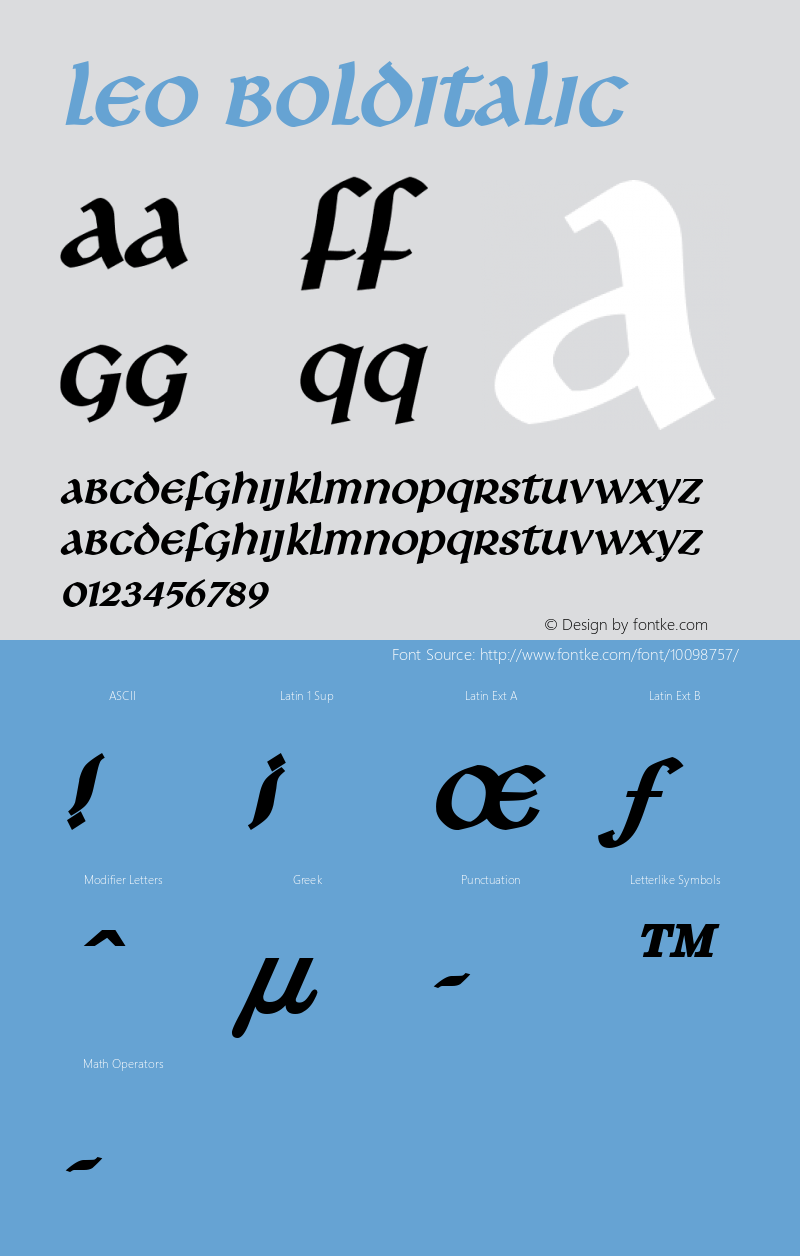Leo BoldItalic Altsys Fontographer 4.1 1/8/95 Font Sample