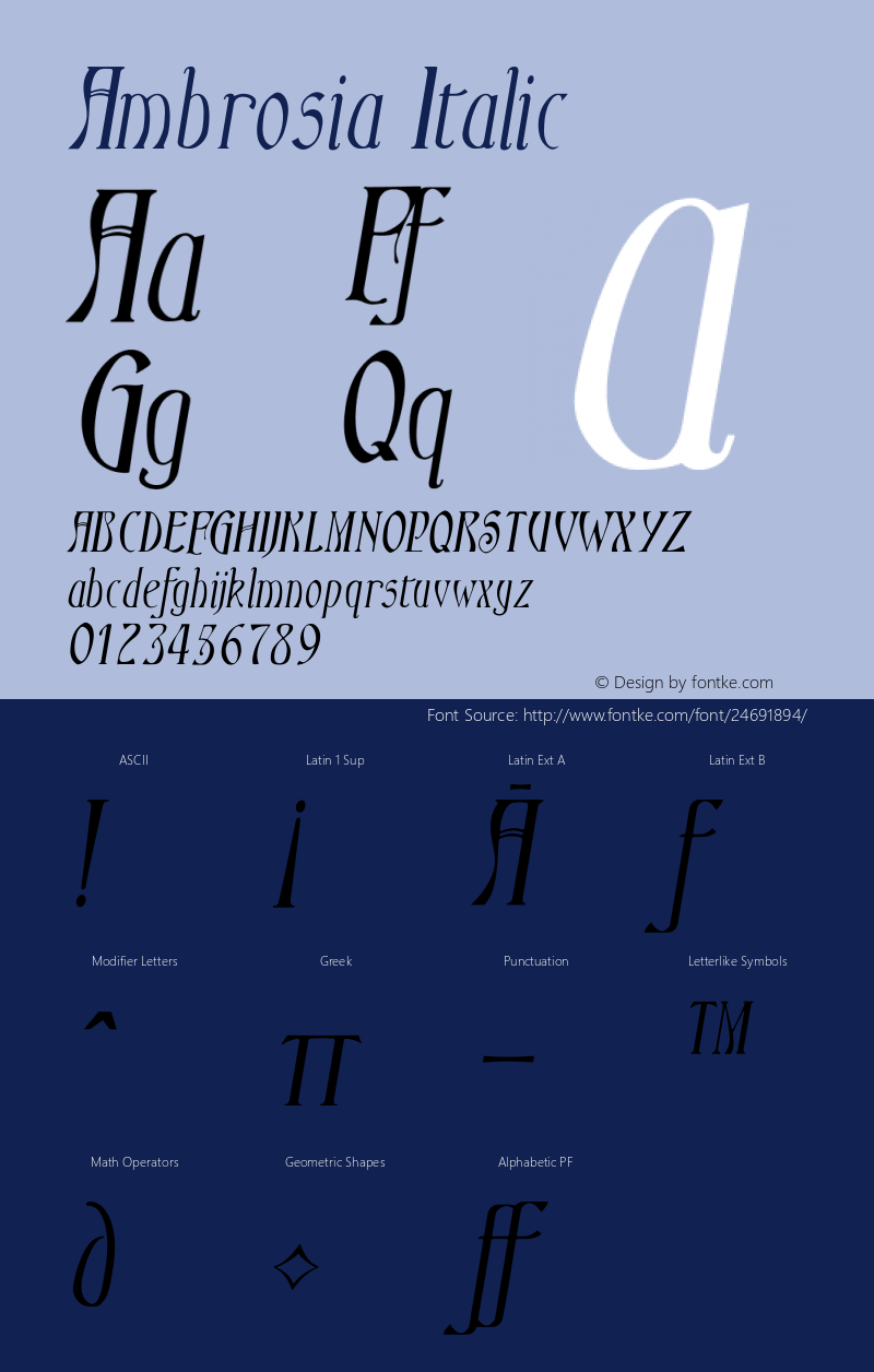 AmbrosiaItalic Version 001.000 Font Sample