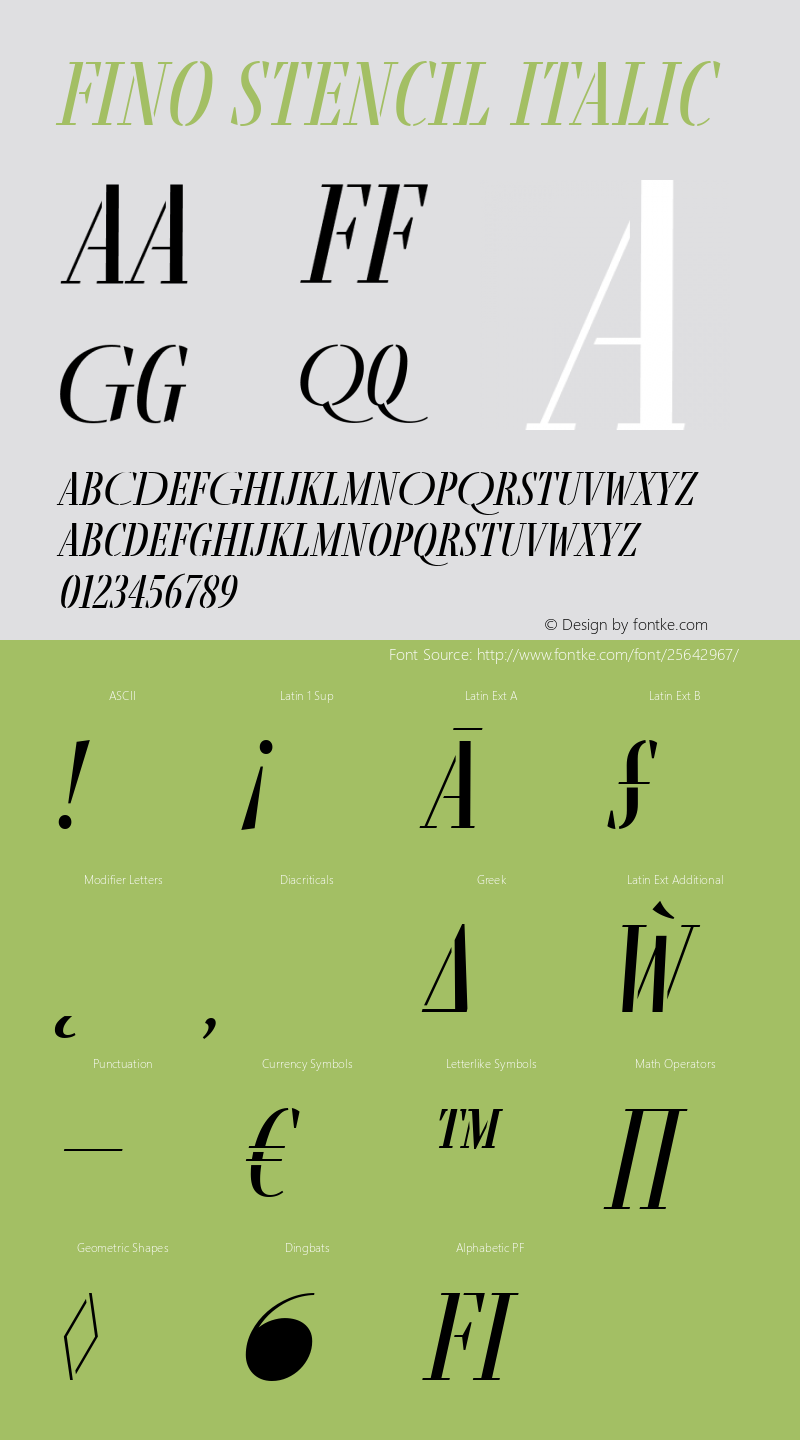 Fino Stencil Italic Version 1.012;PS 001.012;hotconv 1.0.88;makeotf.lib2.5.64775 Font Sample