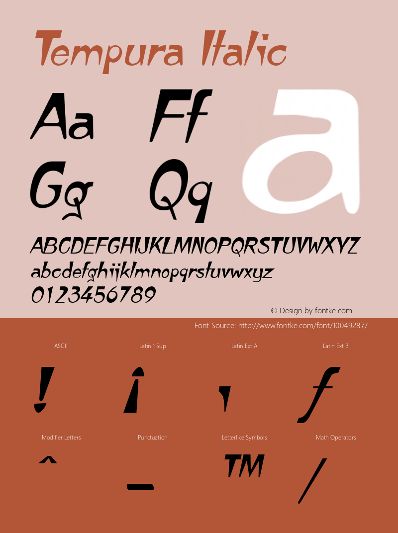 Tempura Italic W.S.I. Int'l v1.1 for GSP: 6/20/95 Font Sample