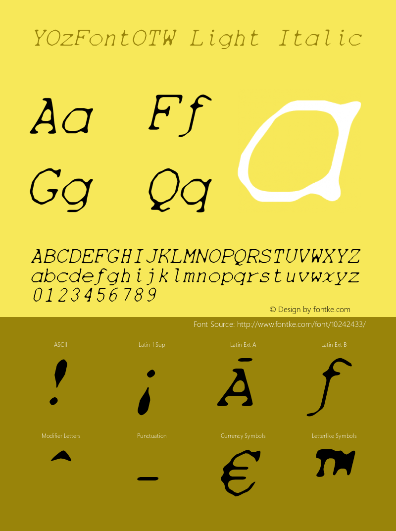 YOzFontOTW Light Italic Version 1.30 Font Sample