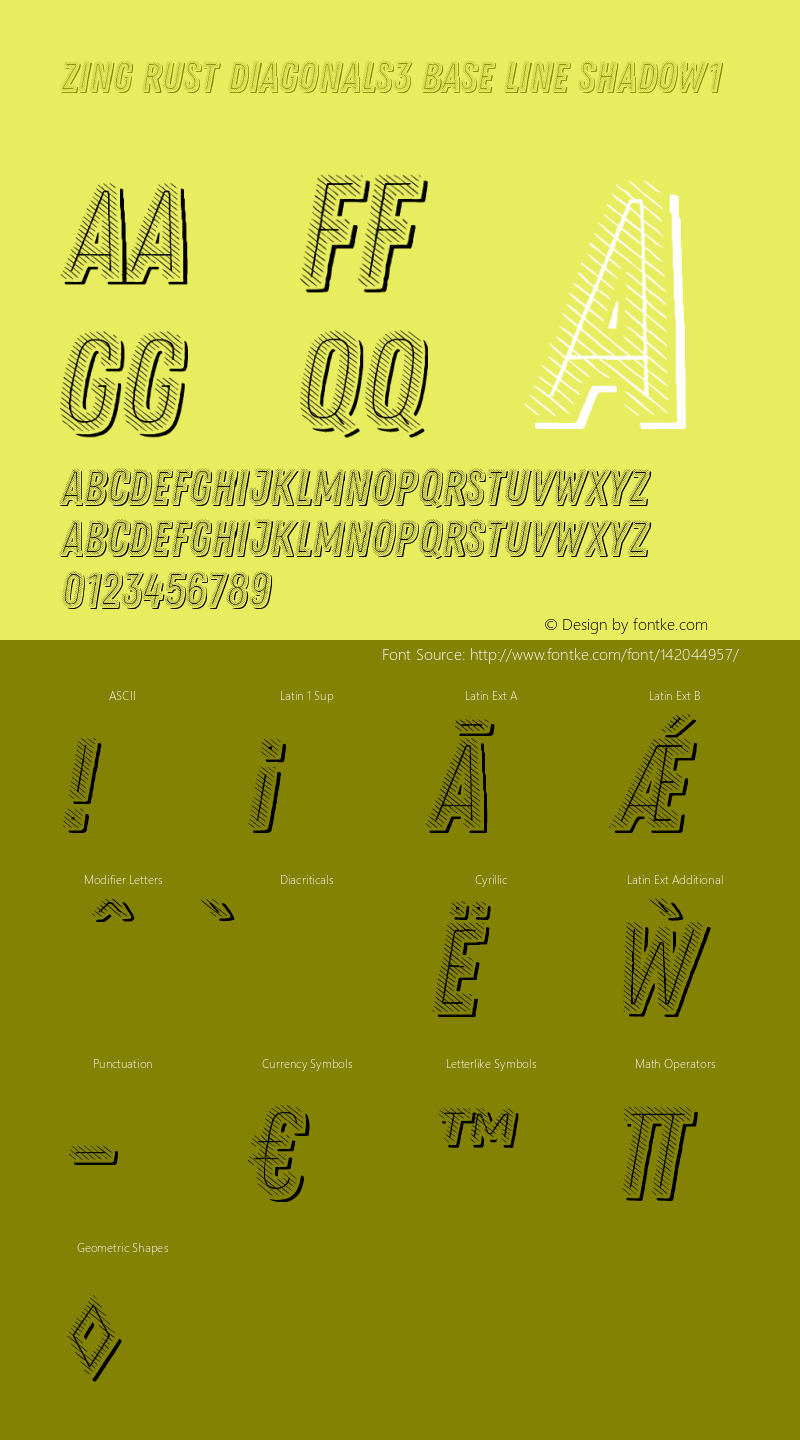 Zing Rust Diagonals3 Base Line Shadow1 Version 1.000 Font Sample