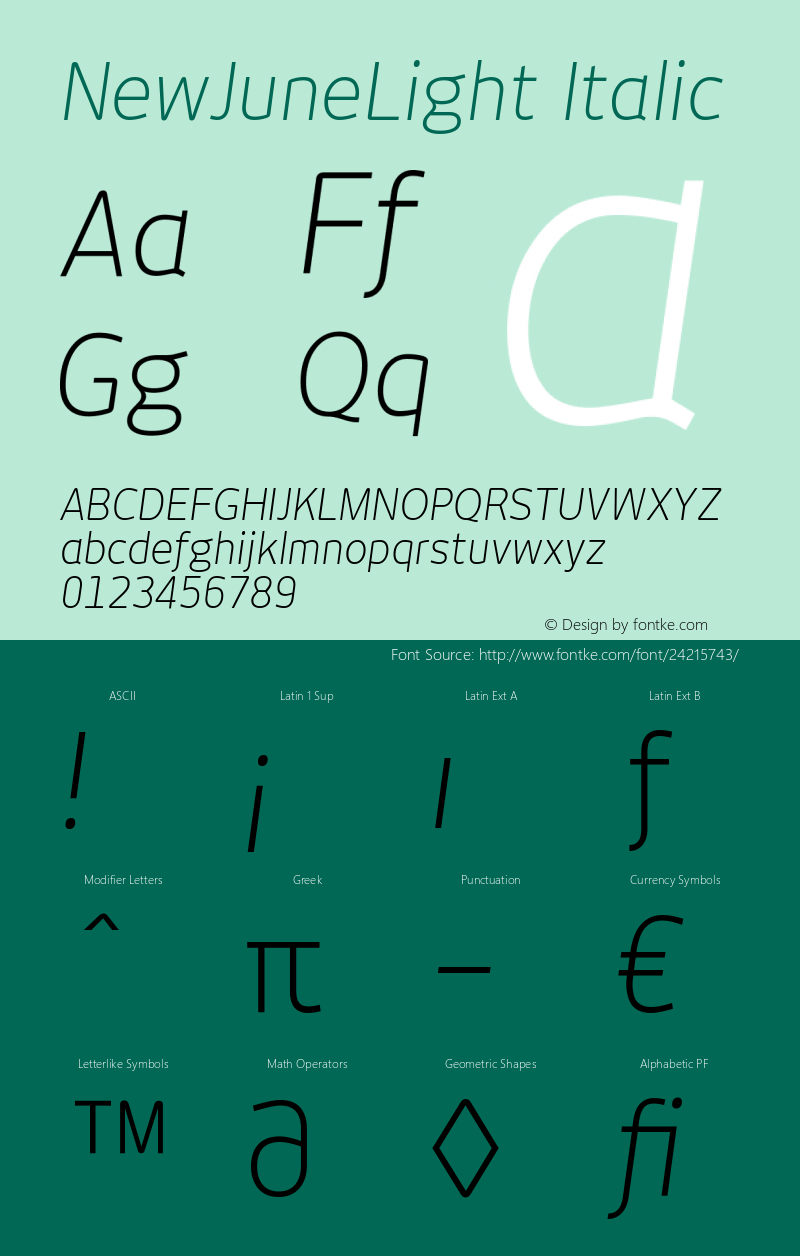 NewJuneLight-Italic Version 2.0 Font Sample