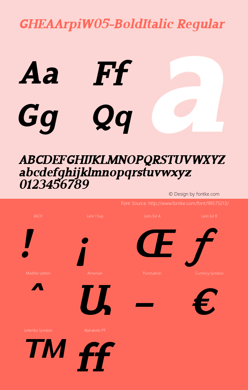 GHEA Arpi W05 Bold Italic Version 1.00 Font Sample