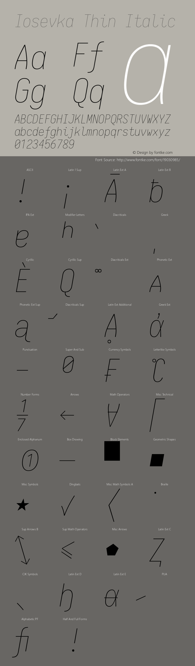 Iosevka Thin Italic 1.12.2; ttfautohint (v1.6) Font Sample