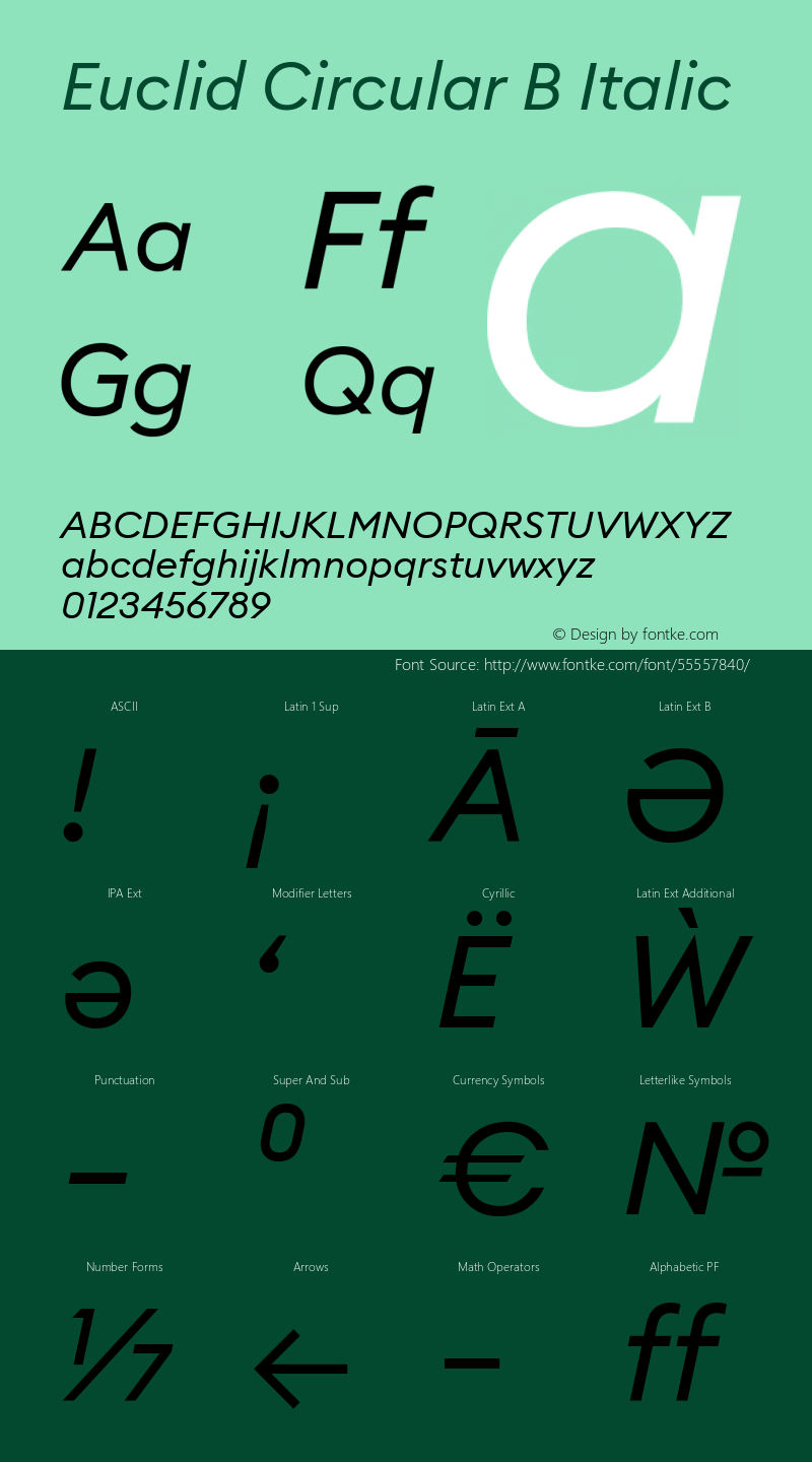 EuclidCircularB-Italic Version 3.001 Font Sample