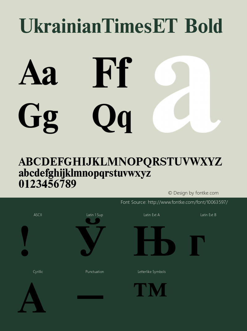 UkrainianTimesET Bold 001.000 Font Sample