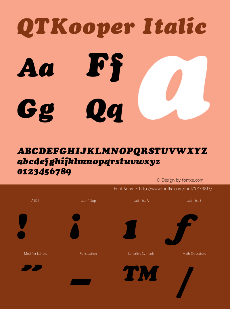 QTKooper Italic QualiType TrueType font  9/18/92 Font Sample