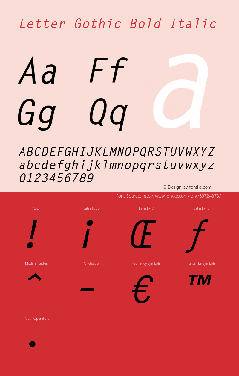 Letter Gothic Bold Italic 19: 13780: 1998 Font Sample