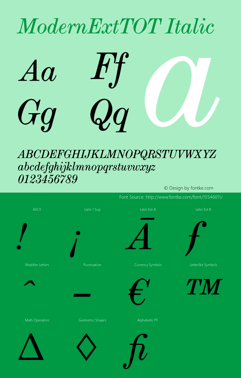 ModernExtTOT Italic Version 1.000;PS 1.05;Core 1.0.35 Font Sample