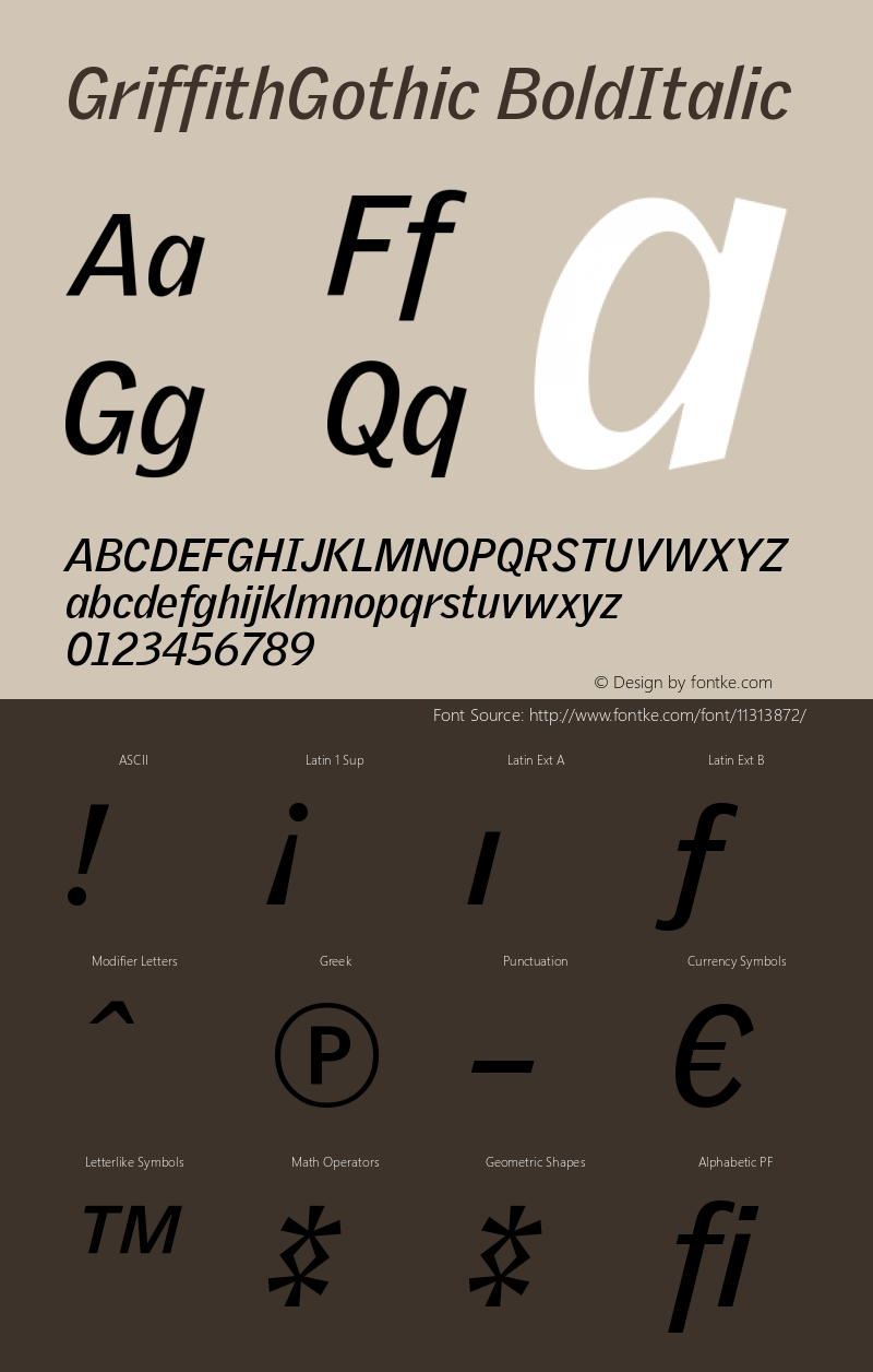 GriffithGothic BoldItalic Version 001.000 Font Sample