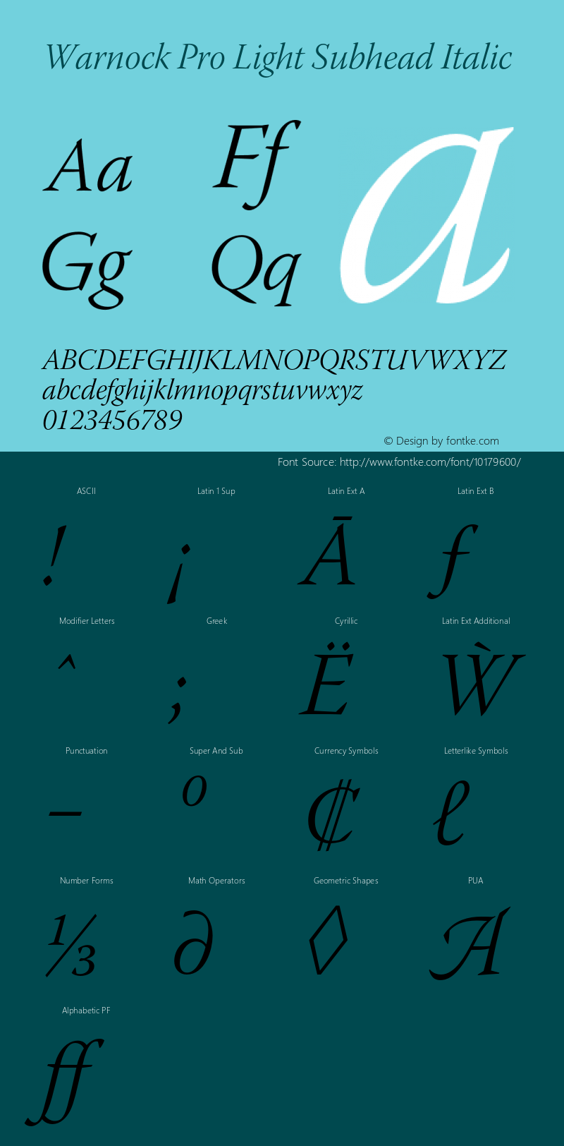 Warnock Pro Light Subhead Italic OTF 1.010;PS 001.000;Core 1.0.27;makeotf.lib(1.11) Font Sample