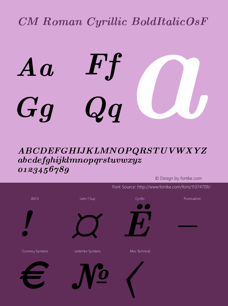 CM Roman Cyrillic BoldItalicOsF Version 001.001 Font Sample