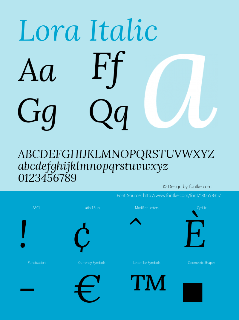 Lora Italic Version 1.014 Font Sample