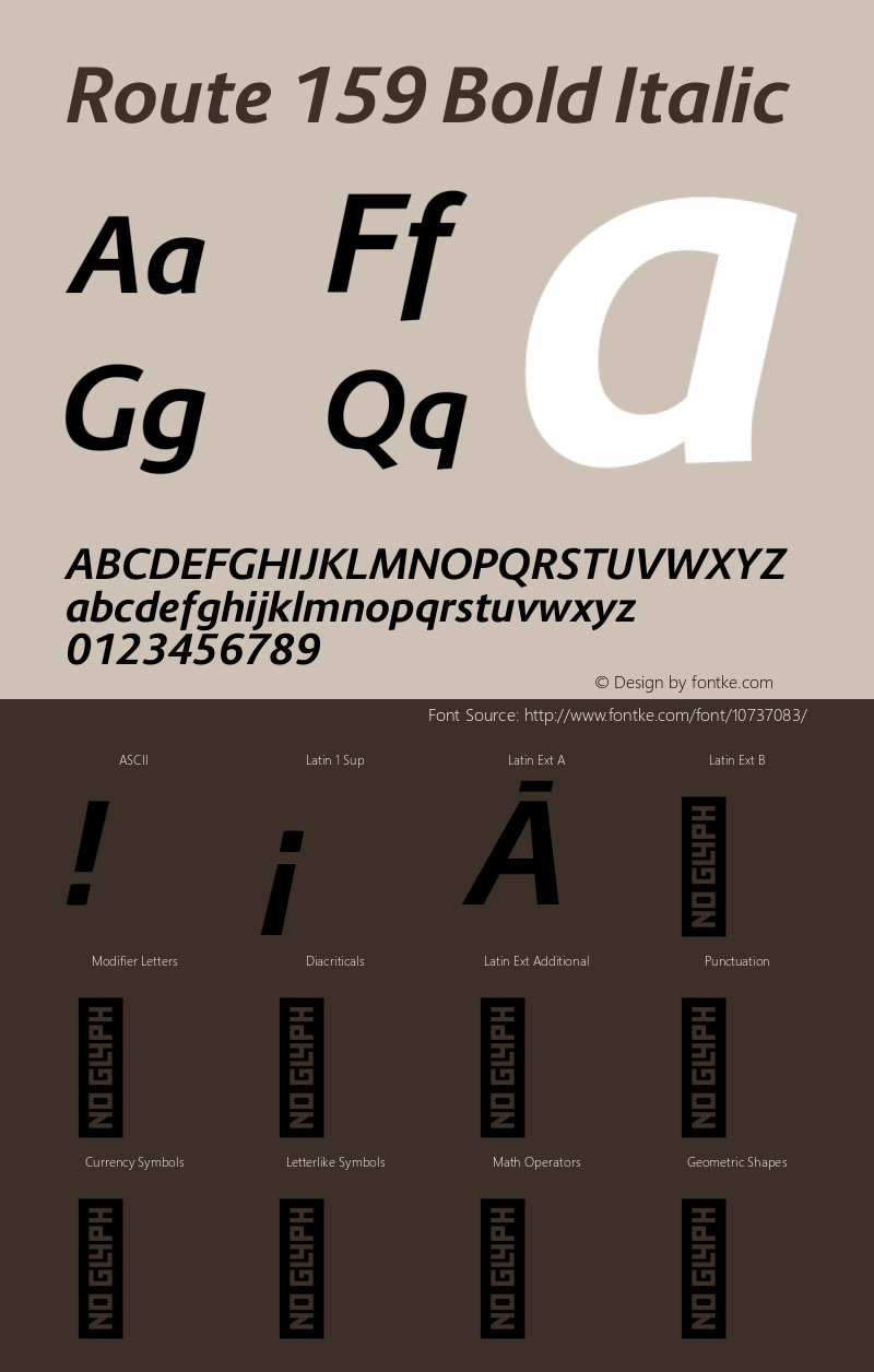 Route 159 Bold Italic Version 1.000 Font Sample