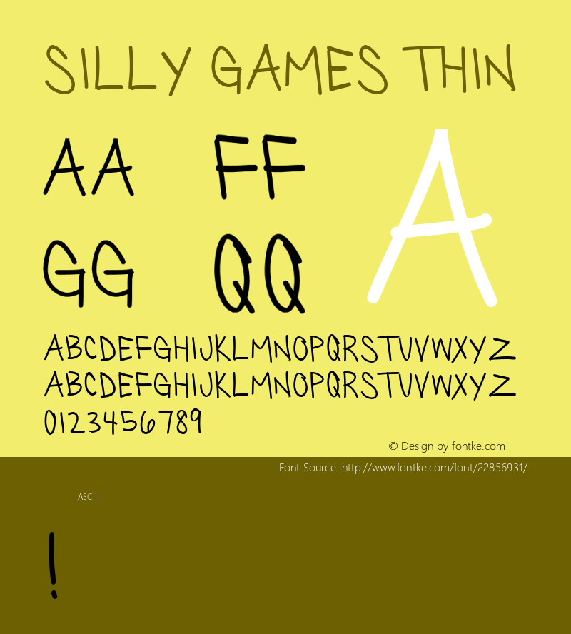 Silly Games Thin Version 1.00 2015 Font Sample