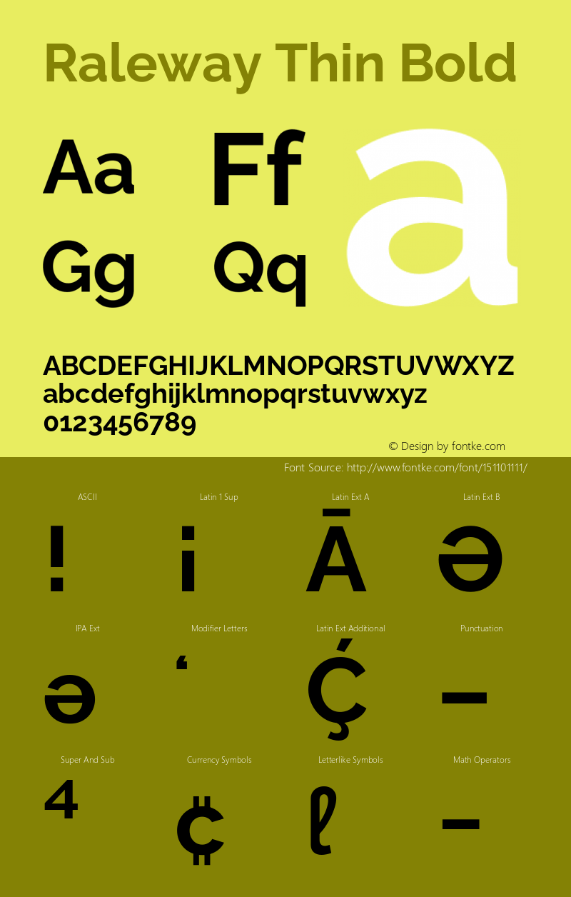 Raleway Thin Bold Version 4.026 Font Sample