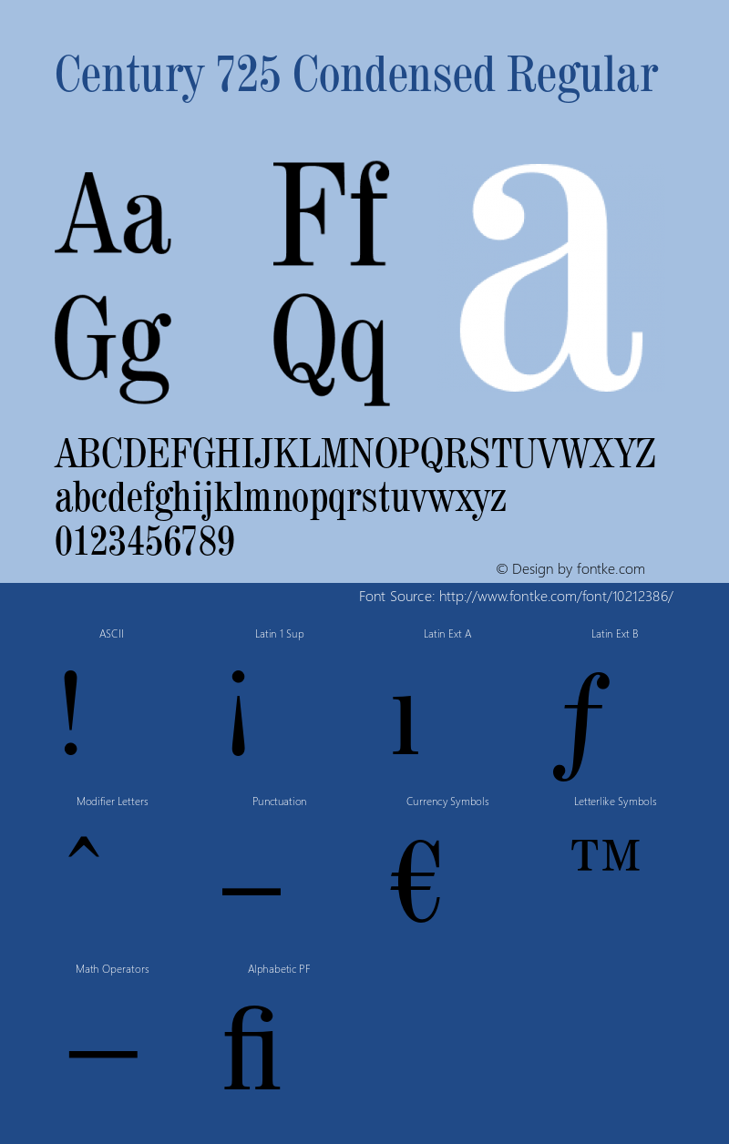 Century 725 Condensed Regular 003.001 Font Sample