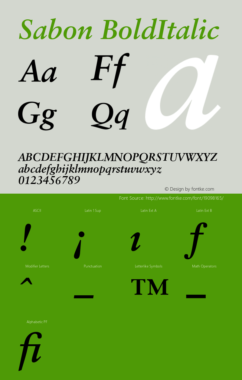 Sabon Bold Italic Version 001.001 Font Sample