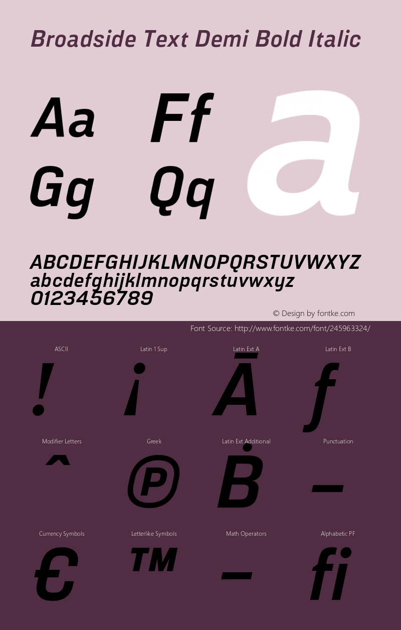 Broadside Text Demi Bold Italic Version 2.000;FEAKit 1.0图片样张